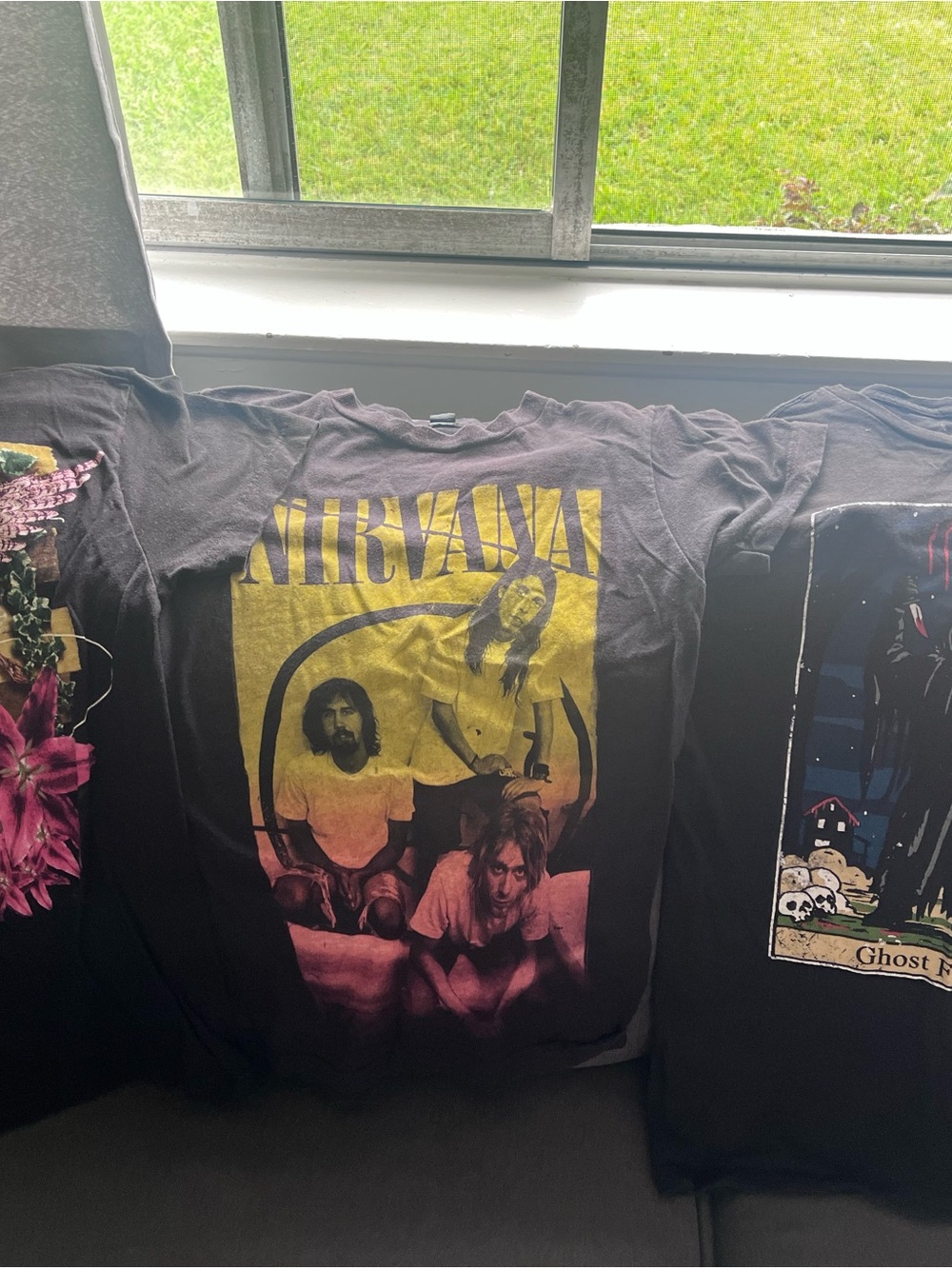 NIRVANA Black Tee with Yellow and Pink Photo Panel